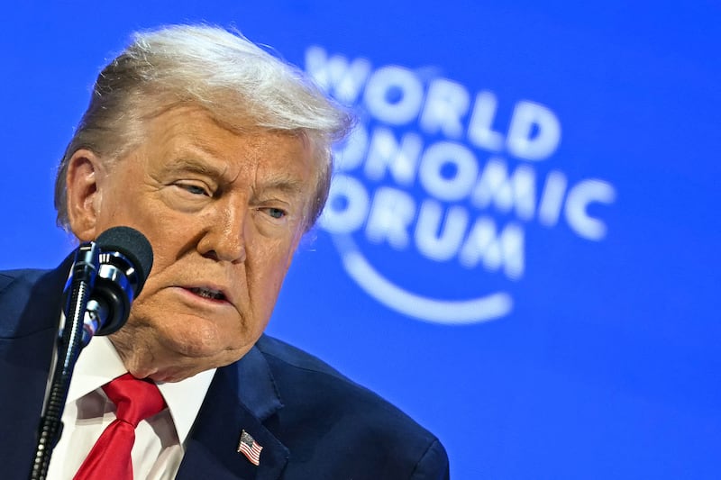 President Donald Trump delivers a special address during the World Economic Forum (WEF) annual meeting in Davos on January 21, 2026.