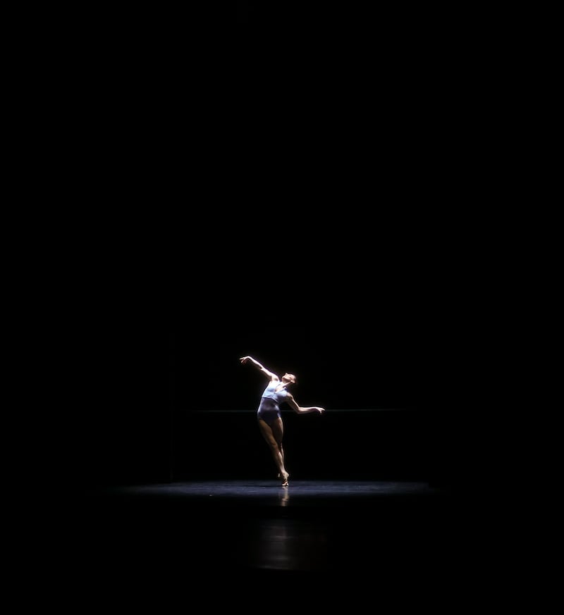 Tiler Peck is seen on stage preforming The Barre Project, Blake Works II during the photocall for "Turn It Out With Tiler Peck and Friends" at Sadler's Wells Theatre on March 11, 2026, in London, England.
