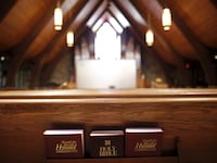 A holy Bible Book is seen at the Spencerville Seventh Day Adventist Church in Silver Spring, Maryland.