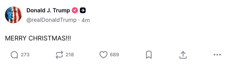 Donald Trump wishes followers a Merry Christmas 24 hours early.