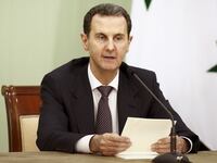 DAMASCUS, SYRIA - MAY 03: Syria's President Bashar al-Assad, seen during the Signing of the comprehensive program of strategic and long-term cooperation between Iran and Syria, On May 03, 2023 In Damascus, Syria. (Photo by Borna News/Matin Ghasemi/Aksonline ATPImages/Getty Images)