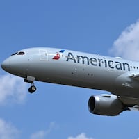 A American Airlines Boeing 787-9 Dreamliner with tail registration number N848AN comes in to land at Heathrow Airport on August 10, 2025 in London, England.