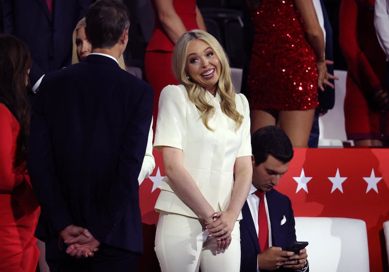 Tiffany Trump reacts as Republican presidential nominee and former U.S. President Donald Trump speaks on Day 4 of the Republican National Convention (RNC), at the Fiserv Forum in Milwaukee, Wisconsin, U.S., July 18, 2024.