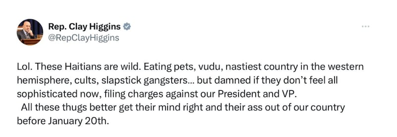 A tweet penned by Clay Higgins.