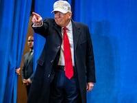 Republican presidential candidate former president Donald Trump walks out to speak at a campaign rally held at Simpson College in Indianola, Iowa on Sunday, January 14, 2023.