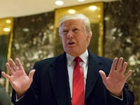Photograph of Donald Trump campaigning in 2016.