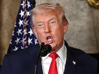 PALM BEACH, FLORIDA - DECEMBER 22: U.S. President Donald Trump, joined by Secretary of State Marco Rubio (L) and Secretary of War Pete Hegseth, announced the creation of the “Trump-class” battleship during a statement to the media at Trump’s Mar-a-Lago estate on December 22, 2025 in Palm Beach, Florida. Trump announced the new class of ship will become the centerpiece of his “Golden Fleet” program to rebuild and strengthen the U.S. shipbuilding industry. (Photo by Tasos Katopodis/Getty Images)