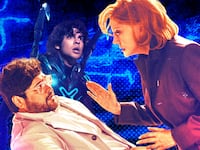 A photo illustration of Xolo Maridueña, Harvey Guillén, and Susan Sarandon.