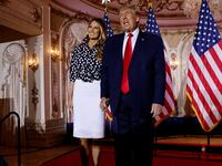 Melania Trump and Donald Trump stand onstage together after Trump announced that he would once again run for U.S. president in the 2024 U.S. presidential election during an event at his Mar-a-Lago estate in Palm Beach, Florida, Nov. 15, 2022.