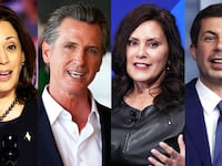 From left to right: Kamala Harris, Gavin Newsom, Gretchen Whitmer, Pete Buttigieg.