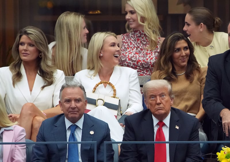 NEW YORK, NEW YORK - SEPTEMBER 07: U.S. President Donald Trump (R) sits with U.S. Special Envoy Steve Witkoff (L) before the start of the U.S. Open men's singles final at the Billie Jean King National Tennis Center for the U.S. Open finals on September 7, 2025 in New York City. President Trump is attending the U.S. Open men’s singles final between Carlos Alcaraz and Jannik Sinner. (Photo by Kevin Dietsch/Getty Images)