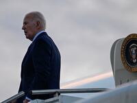 U.S. President Joe Biden departs from White Plains in New York, following a campaign event in Greenwich, Connecticut, on June 3, 2024.