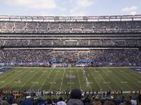 Aerial view of New York Giants in action vs Dallas Cowboys at MetLife Stadium.