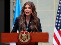 GUATEMALA CITY, GUATEMALA - JUNE 26: U.S. Homeland Security Secretary Kristi Noem delivers remarks before signing a memorandum of understanding on a joint security program agreement with Guatemala Minister of Governance Francisco Jimenez at the Palacio Nacional de la Cultura on June 26, 2025 in Guatemala City, Guatemala. Noem is completing her trip across several Central American countries today where she has met with political leaders and heard about immigration programs and facilities supported by the U.S. Department of Homeland Security, with a focus on U.S. security cooperation initiatives in the region. (Photo by Anna Moneymaker/Getty Images)