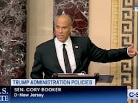 Cory Booker speaks on the floor of the Senate during an all-night filibuster.