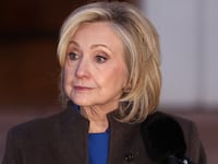 Former Secretary of State Hillary Clinton speaks to the press after her a deposition with the House Oversight Committee as they investigate links to convicted sex offender Jeffrey Epstein, in Chappaqua, New York, on February 26, 2026.