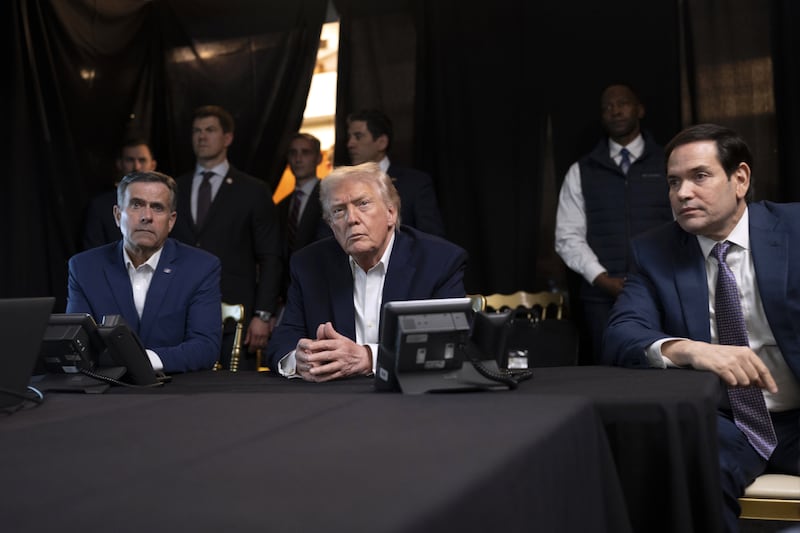 PALM BEACH, FLORIDA - JANUARY 3: (EDITOR'S NOTE: This Handout image was provided by a third-party organization and may not adhere to Getty Images' editorial policy.) U.S. President Donald Trump, CIA Director John Ratcliffe (L) and Secretary of State Marco Rubio monitor U.S. military operations in Venezuela, from Trump's Mar-a-Lago Club on January 3, 2026 in Palm Beach, Florida. President of Venezuela Nicolas Maduro and first lady Cilia Flores were brought to New York on Saturday after being captured by the U.S. military in Caracas. They are expected to face federal charges related to drug trafficking and working with gangs designated as terrorist organizations. (Photo by Molly Riley/The White House via Getty Images)