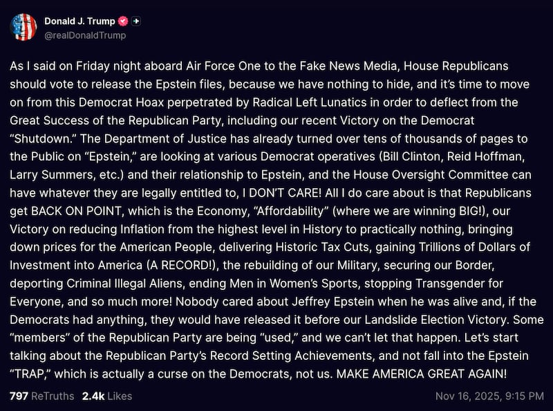 Donald Trump about Jeffrey Epstein files