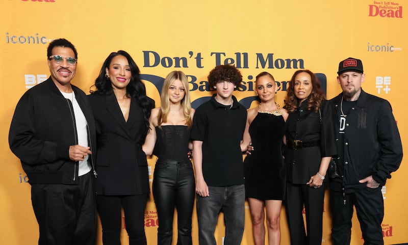 Lionel Richie, Lisa Parigi, Harlow Madden, Sparrow Madden, Nicole Richie, Brenda Harvey-Richie, and Joel Madden attend the Los Angeles premiere of "Don’t Tell Mom the Babysitter’s Dead" in 2024