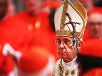 Pope Francis surrounded by cardinals leads a consistory at St. Peter's Basilica in Vatican City