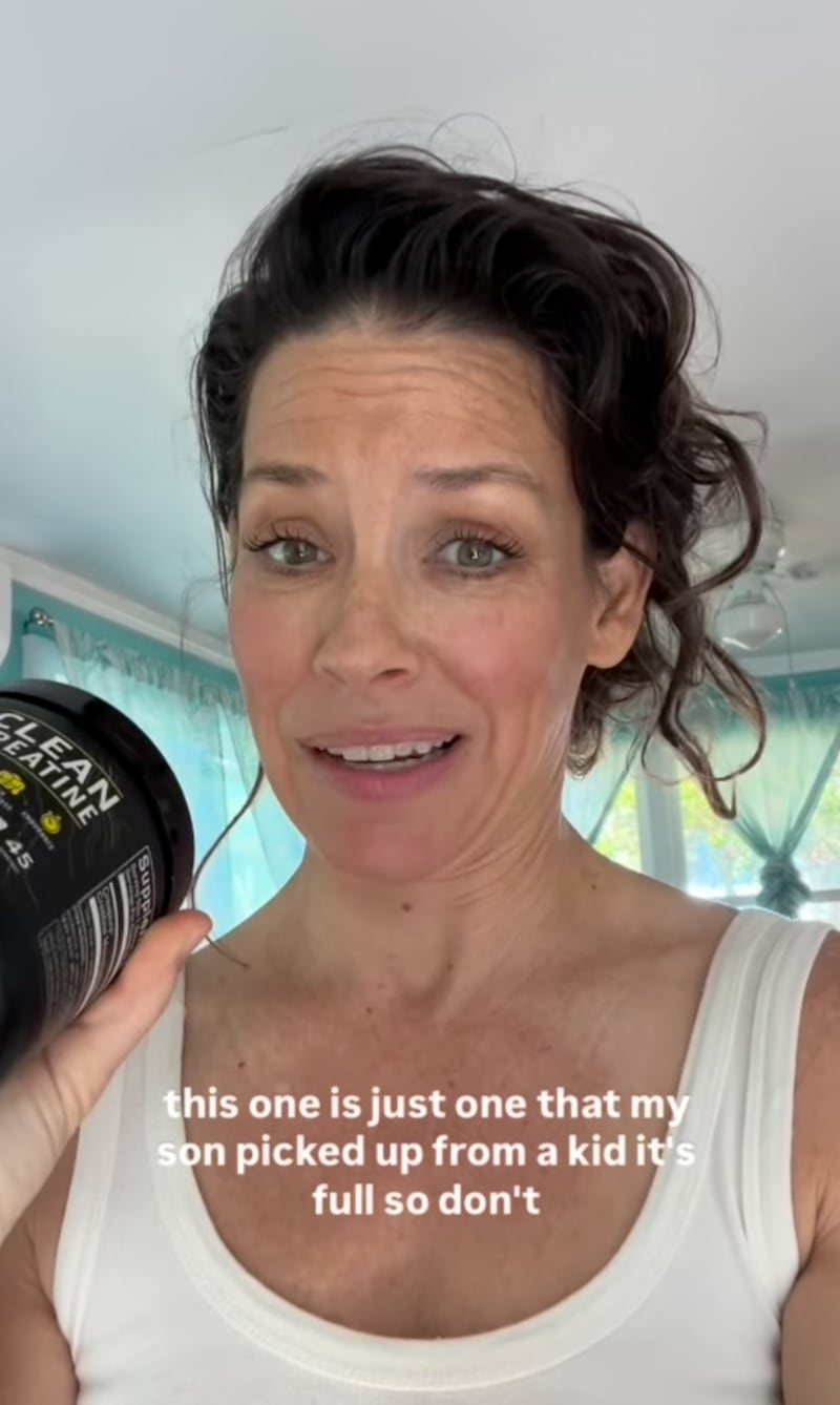 Actress Evangeline Lilly talks about the creatine she takes in a screenshot from her Instagram video.
