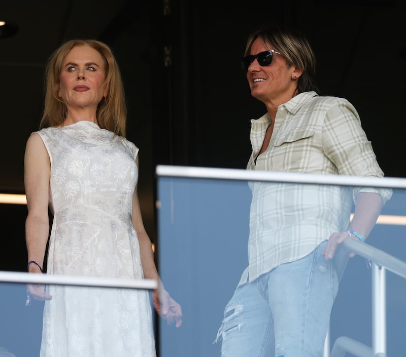 NASHVILLE, TENNESSEE - JUNE 20: Actress Nicole Kidman and Singer Keith Urban look on during the FIFA Club World Cup 2025 group D match between Los Angeles Football Club and Esperance de Tunis at GEODIS Park on June 20, 2025 in Nashville, Tennessee. (Photo by Richard Pelham/Getty Images)