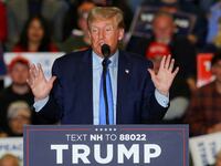 former U.S. President Donald Trump speaks during a campaign rally in Claremont, New Hampshire