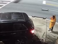 CCTV footage captures Stephanie Oropeza dressed as a giant banana after stopping to help at the scene of a 4 a.m. crash outside an Orlando bar.
