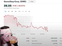 Keith Gill sips his beer while on a YouTube livestream with the GameStop price in the background.