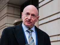 WASHINGTON, DC - FEBRUARY 03: Sen. Mark Kelly (D-AZ) speaks after departing federal court on February 03, 2026 in Washington, DC. Kelly is suing U.S. Secretary of War Pete Hegseth, asking a federal court to vacate the Pentagon chief's letter censuring the Arizona Democrat and moving to lower his military retirement rank. (Photo by Heather Diehl/Getty Images)