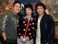 SATURDAY NIGHT LIVE -- "SAG Nom Comm Event" -- Pictured: (l-r) Bowen Yang, Sarah Sherman, Marcello Hernández at the Whitby Hotel on December 2, 2024 -- (Photo by: Noam Galai/NBC)