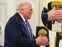 Donald Trump with makeup covering his bruised hand on April 21, 2026.
