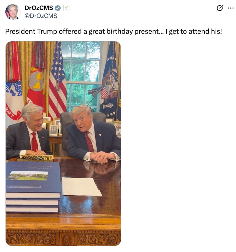 Dr. Oz X post for his birthday