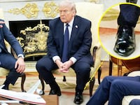 The cankles of President Donald Trump in the Oval Office, during his meeting with German Chancellor Friedrich Merz.