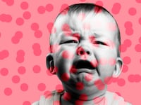 image of crying baby with pink background and darker spots all over measles rockland county new york unvaccinated minors antivaxxer anti vaxxer easter passover