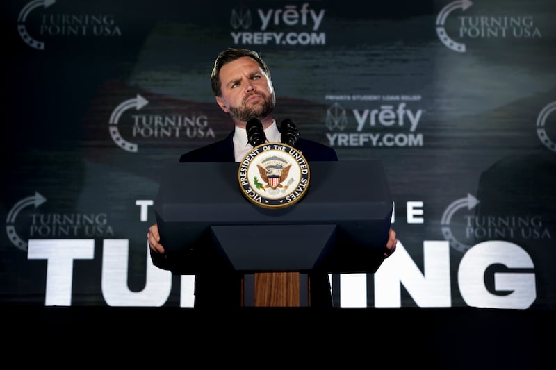 U.S. Vice President JD Vance speaks during a Turning Point USA event