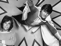 Promotional portrait of Michael Gray and John Davey for the television program, 'Shazam!' c. 1976.