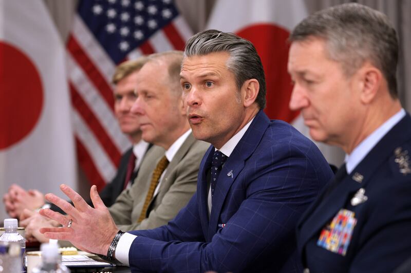 ARLINGTON, VIRGINIA - JANUARY 15: U.S. Secretary of War Pete Hegseth speaks during a meeting with Japanese Defense Minister Shinjiro Koizumi at the Pentagon on January 15, 2026 in Arlington, Virginia. Koizumi is meeting with Hegseth for talks on regional security threats from China and North Korea and strengthening the Japan-U.S. security alliance. (Photo by Alex Wong/Getty Images)