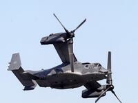 A CV-22B Osprey tilt-rotor military aircraft