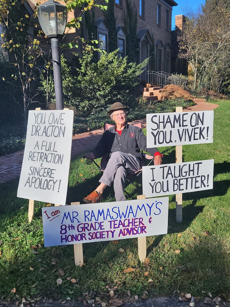 Michael Pogue with his message to his former student, Vivek....