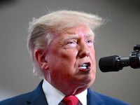 US President Donald Trump speaks during a campaign rally at the McMorran Place Sports & Entertainment Center in Port Huron, Michigan, on October 25, 2026.