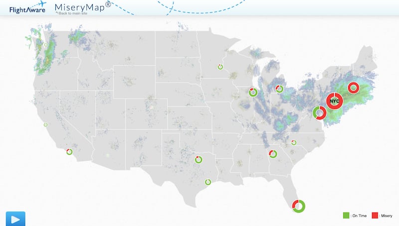 FlightAware's Misery Map shows where flights are being canceled across the country.