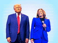 An animated gif of Donald Trump and Kamala Harris