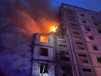 A view shows a heavily damaged residential building hit by a Russian missile in Uman, Cherkasy region, Ukraine, April 28, 2023.