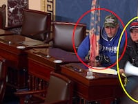 Joseph Pastucci and Jeanette Mangia inside the Senate Chamber on Jan. 6, 2021.