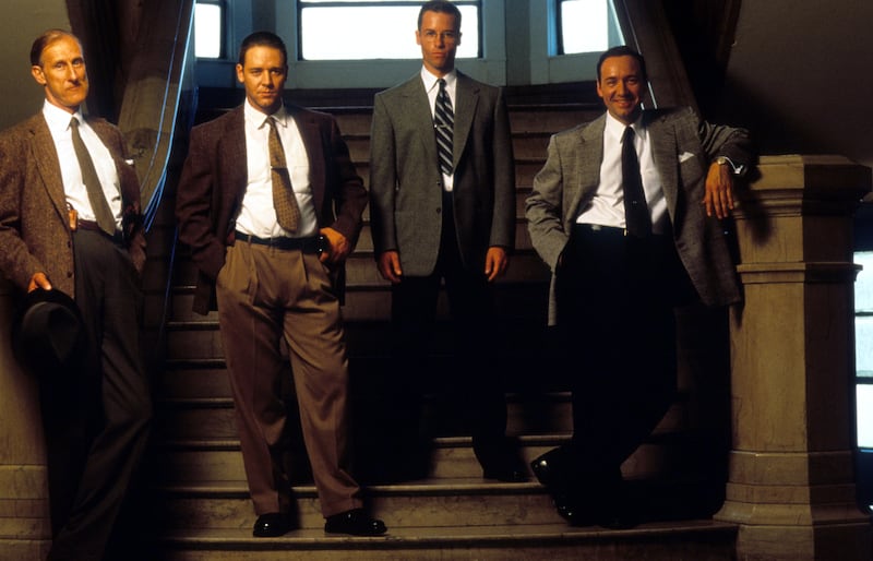 James Cromwell, Russell Crowe, Guy Pearce and Kevin Spacey in publicity portrait for 'L.A. Confidential.'