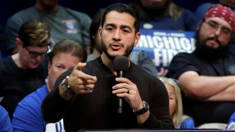 Michigan Democratic Senate candidate Abdul El-Sayed speaks at a midterm campaign rally in Grand Rapids, Michigan on October 25, 2026.