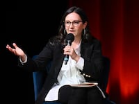 NEW YORK, NEW YORK - NOVEMBER 19: Bari Weiss speaks onstage during Book Club Event With Peggy Noonan on November 19, 2024 in New York City. (Photo by Noam Galai/Getty Images for The Free Press)