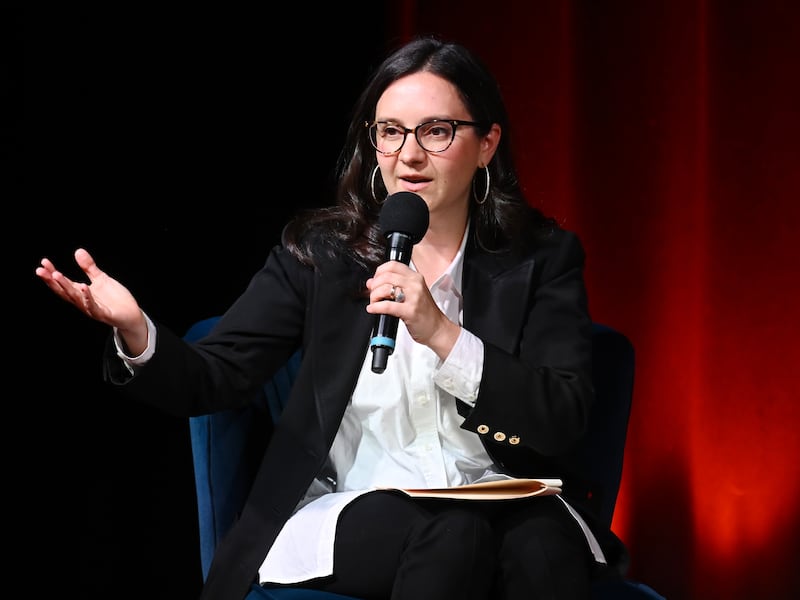 NEW YORK, NEW YORK - NOVEMBER 19: Bari Weiss speaks onstage during Book Club Event With Peggy Noonan on November 19, 2024 in New York City. (Photo by Noam Galai/Getty Images for The Free Press)