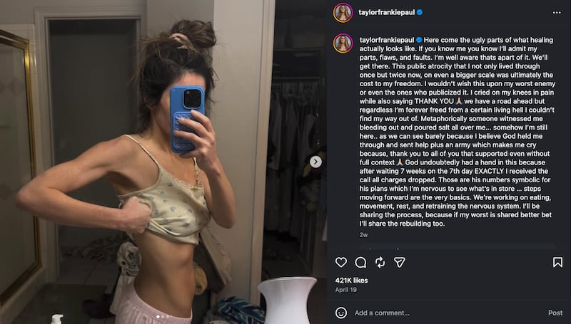 Taylor Frankie Paul shares a series of mirror photos and a mental health update in an April 19 Instagram post.